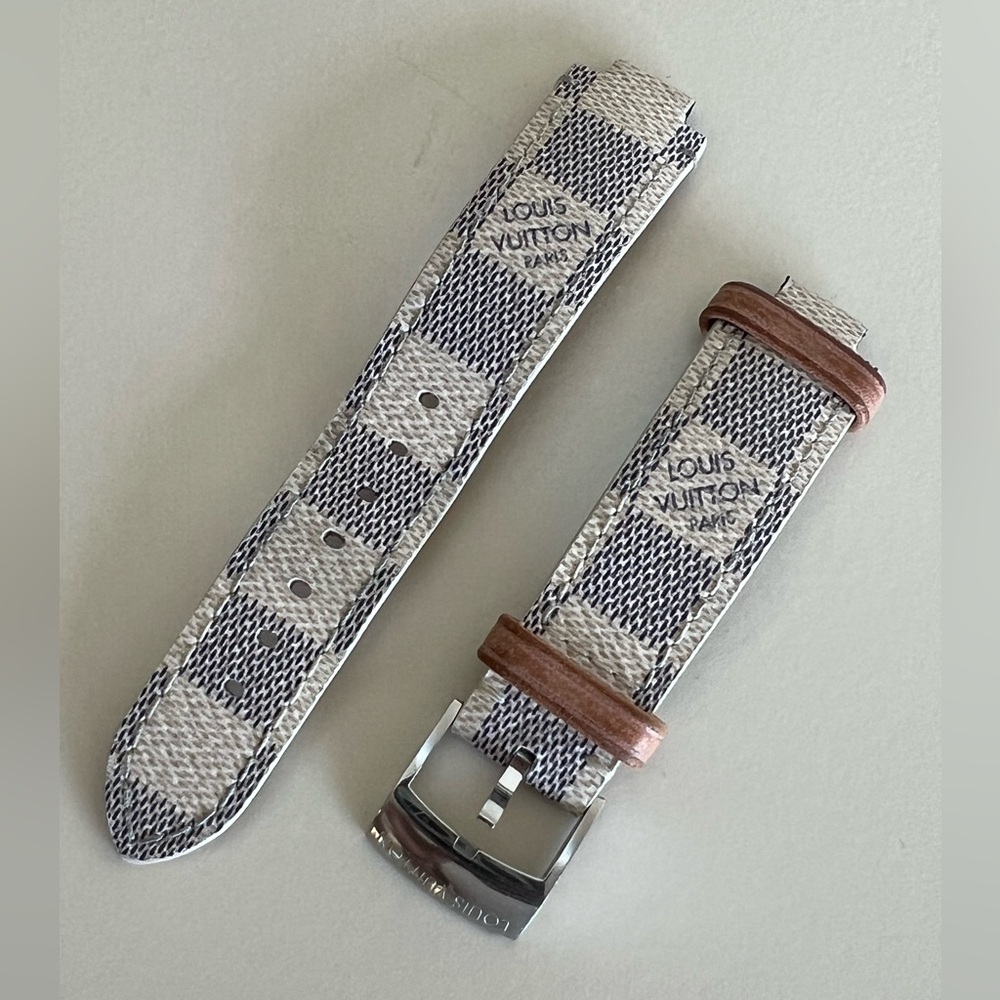 Authentic LOUIS VUITTON Tambour Watch Strap - Damier Azur - Medium